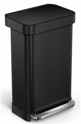 Pedálový odpadkový kôš Simplehuman – 45 l, matná čierna oceľ, vrecko na vrecká