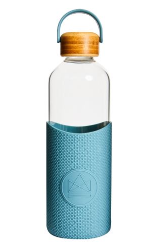 Sklenená fľaša so silikónovým rukávom 1 L, Neon Kactus, modrá