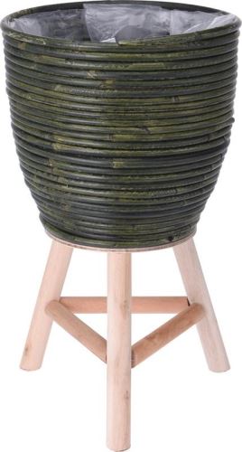 PROGARDEN PROGARDEN Kvetináč ratanový na drevenej nohe 24,5 x 41 cm zelená KO-437300760