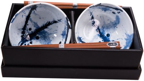 Súprava misiek Made In Japan Set misiek Blue & White s paličkami 350 ml 2 ks