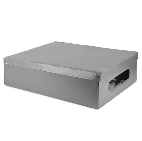 Skladacia úložná kartónová krabica Compactor, potiahnutá PVC, 58 x 48 x 16 cm, šedá