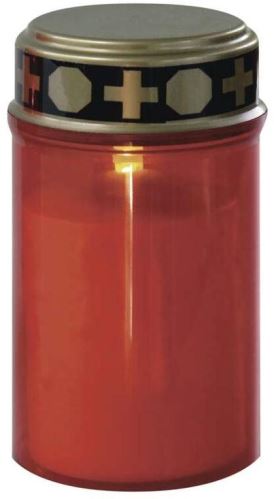 Svíčka EMOS LED hřbitovní svíčka červená, 2x C, venkovní i vnitřní, teplá bílá, časovač