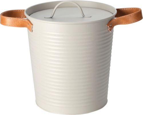 Chladič nápojů H&L Kovový kbelík na led s koženými uchy, 19,5 cm, světlešedý