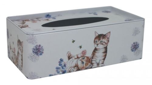 Box na kapesníky Plechová krabička na tissue Kočičky