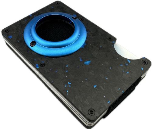 Peňaženka Daklos Carbon RFID karbónová mini pre AirTag s klipom modročierna