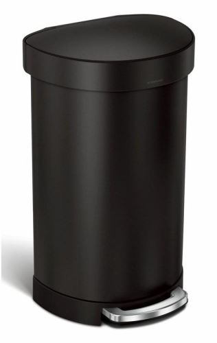 Pedálový odpadkový kôš Simplehuman – 45 l, polguľatý, matná čierna oceľ, rám na vrecká