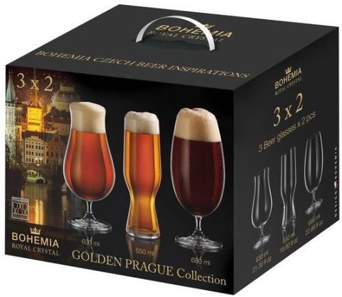 Poháre BOHEMIA ROYAL CRYSTAL Golden Prague collection 1 Beercraft