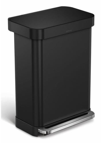 Pedálový odpadkový kôš Simplehuman – 55 l, matná čierna oceľ, vrecko na vrecká