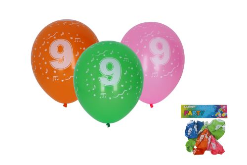 Balónik nafukovací 30cm - sada 5ks, s číslom 9