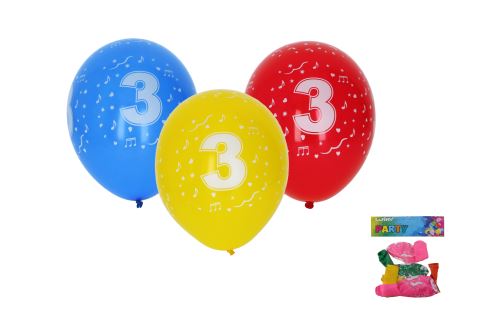 Balónik nafukovací 30cm - sada 5ks, s číslom 3