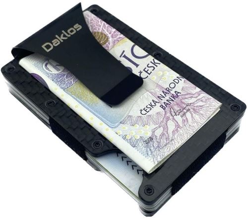 Peňaženka Daklos Carbet RFID carbon s klipom čierna