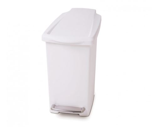 Pedálový odpadkový kôš Simplehuman - 10 l, úzky, biely plast