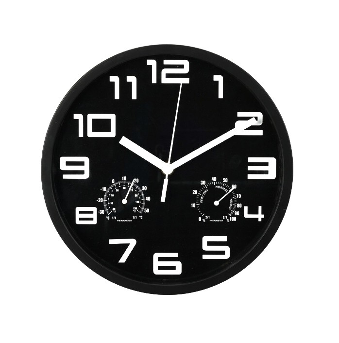 SEGNALE Nástenné hodiny s teplomerom a vlhkomerom 25 cm čierna