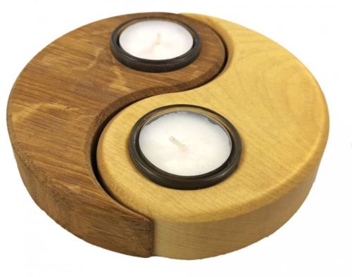 Svícen AMADEA Dřevěný svícen jin - jang, masivní dřevo,15x11,5x3 cm