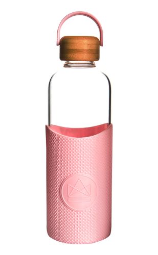 Sklenená fľaša so silikónovým rukávom 1 L, Neon Kactus, ružová