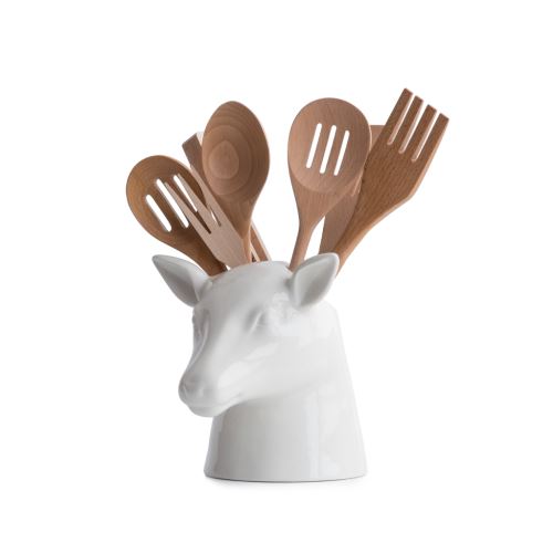 SUCK UK Stojanček na kuchynské nástroje Stag, porcelán, v.20 cm, biely