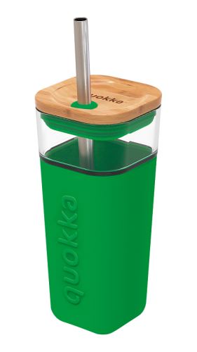 Skleněný pohár s brčkem Liquid Cube, 540 ml, Quokka, zelený