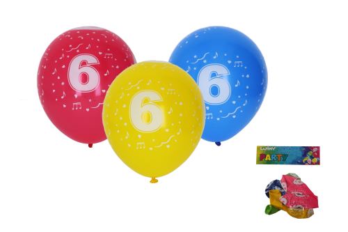 Balónik nafukovací 30cm - sada 5ks, s číslom 6