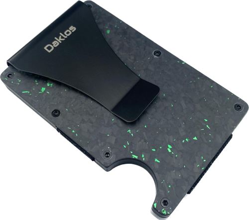 Peňaženka Daklos Carbon RFID s klipom čiernozelená