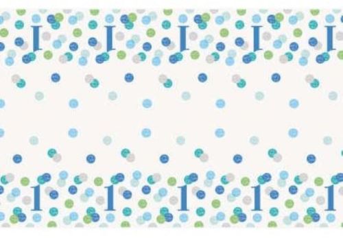 Obrus Obrus 1. Narodeniny modrý s bodkami - chlapec - 137 x 213 cm - happy birthday