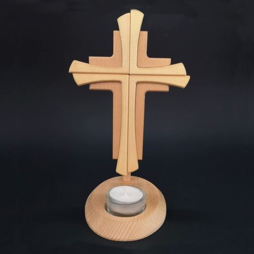 Svietnik AMADEA Drevený svietnik kríž, masívne drevo, výška 23 cm