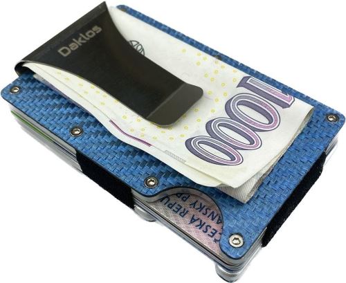 Peňaženka Daklos Carbet RFID carbon s klipom modrá