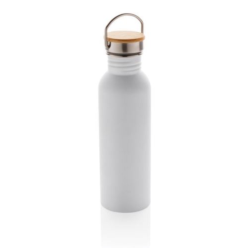 Nerezová fľaša s bambusovým viečkom, 710 ml, XD Design, biela