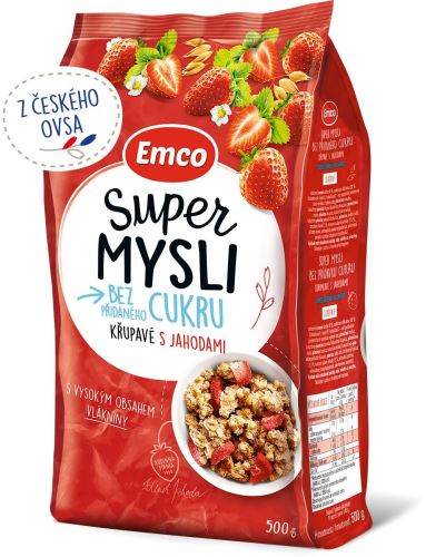 Müsli Emco Super mysli bez pridaného cukru s jahodami 500g