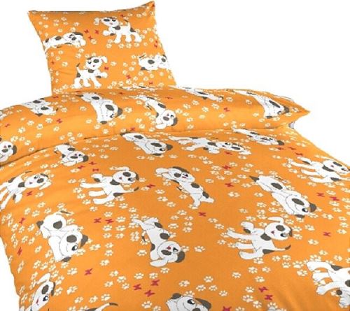 Detské obliečky Dadka Obliečky krep do postieľky Psíci oranžoví 90x130, 45x60 cm