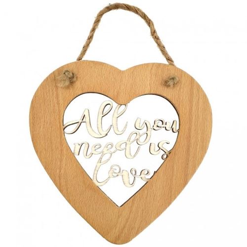 Dekorace AMADEA Dřevěné srdce s vkladem - All you need is love, masivní dřevo, velikost 16 cm