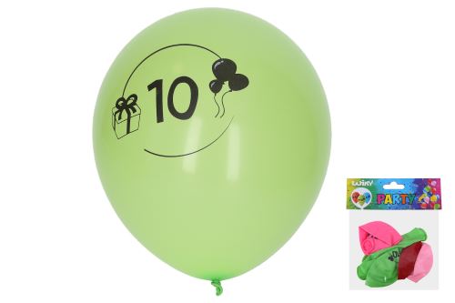 Balónik nafukovací 30 cm - sada 5ks, s číslom 10