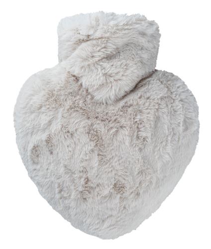 Termofor Hugo Frosch s obalem z umělé kožešiny - srdce, taupe-stříbrná
