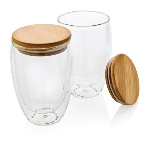 Dvojstenný pohár s bambusovým viečkom 350ml, 2 ks, XD Design