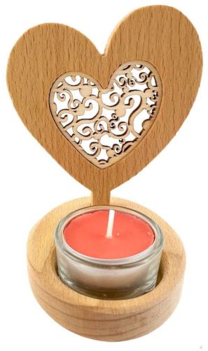 Svícen AMADEA Dřevěný svícen srdce s vkladem - ornament, masivní dřevo, výška 10 cm