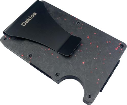 Peňaženka Daklos Carbon RFID s klipom čiernočervená