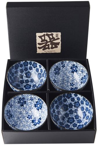 Sada misek Made In Japan Set misek Blue Plum & Cherry Blossom Design 250 ml 4 ks