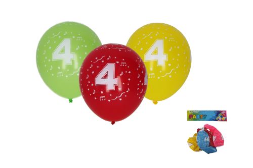 Balónik nafukovací 30cm - sada 5ks, s číslom 4