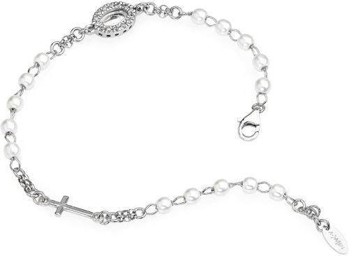 AMEN Originální stříbrný náramek s perlami a zirkony Rosary BROBBZ-M3