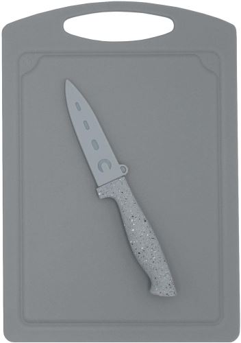 Krájecí deska STEUBER 29x20 cm s nožem na loupání, šedá