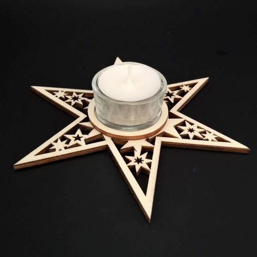 Svietnik AMADEA Drevený svietnik hviezda, priemer 16 cm