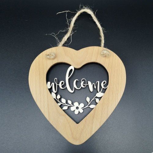 Dekorácia AMADEA Drevené srdce s vkladom Welcome, masívne drevo, veľkosť 16 cm