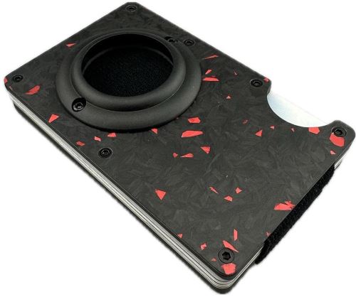Peňaženka Daklos Carbon RFID karbónová mini pre AirTag s klipom čiernočervená