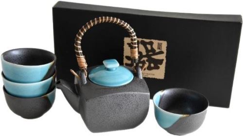 Čajový set Made in Japan Čajový servis Metallic s modrými prvkami 5ks
