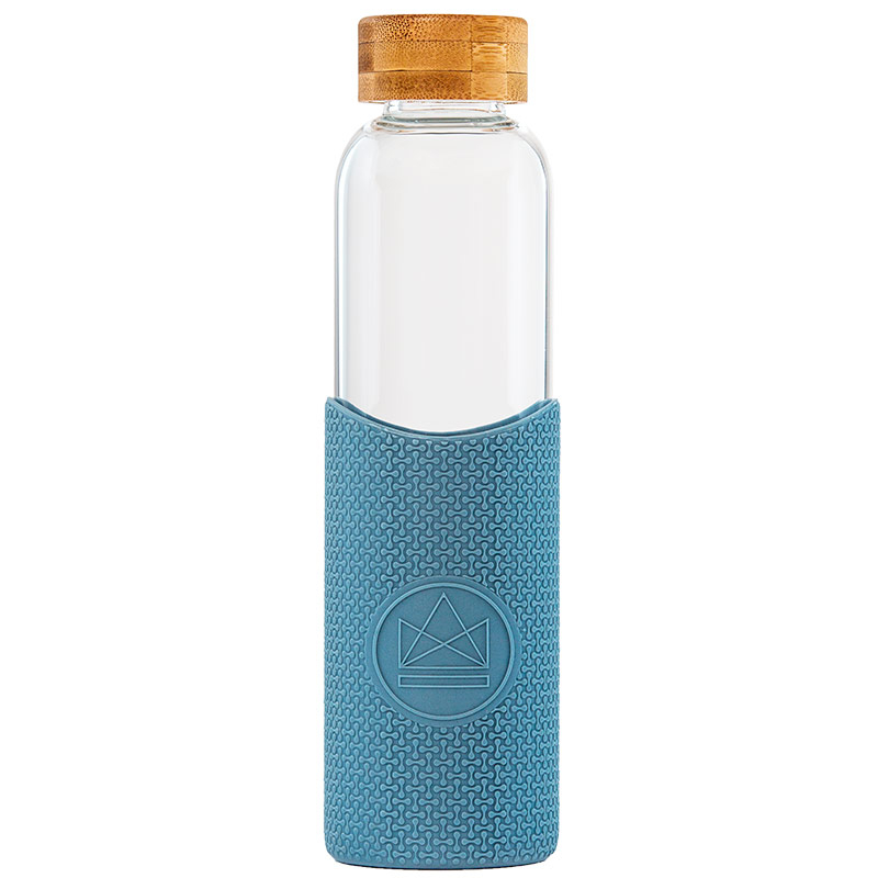 Sklenená fľaša s rukávom, 550 ml, Neon Kactus, modrá