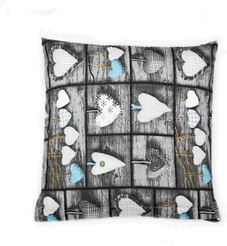 Obliečka na vankúš Bellatex Krepová - 40 x 40 cm - srdce patchwork - šedá, tyrkysová