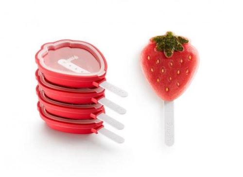 Forma na nanuky Liekué Tvorítka na zmrzlinu v tvare jahody Strawberry popsicles 4ks