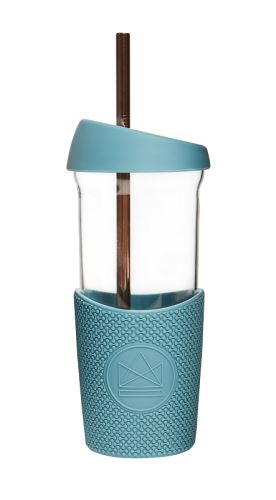 Sklenený pohár so slamkou 568 ml, Neon Kactus, modrý