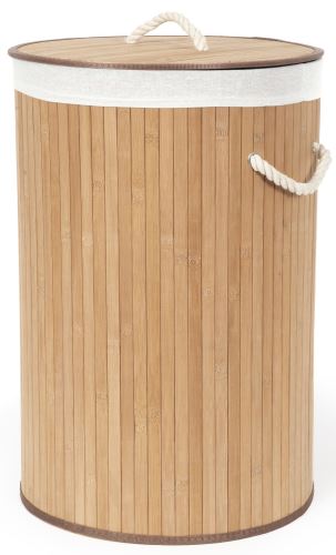 Bambusový kôš na bielizeň s vekom Compactor Bamboo - okrúhly, prírodný, 40 x v.60 cm