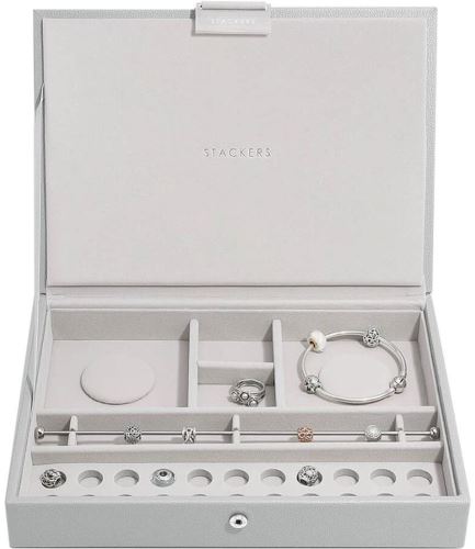 Šperkovnica Stackers, Šperkovnica na šarmy Pebble Grey Classic Charm Jewellery Box Lid | šedá