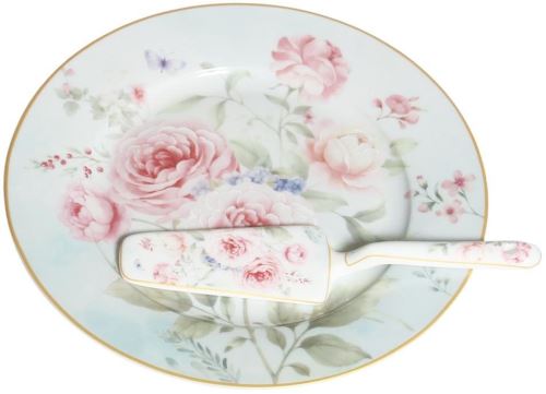 Podnos Home Elements Porcelánový tanier s lyžicou na tortu ruže